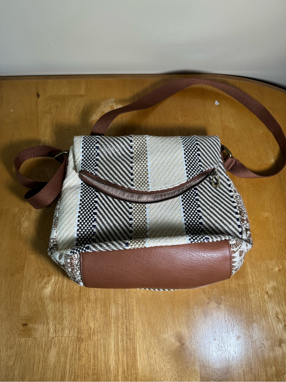 Sakroots Striped Canvas Crossbody with Brown Trim